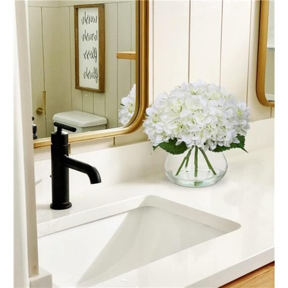 Hydrangea Artificial Flowers with Vase White Silk Fake Flowers Arrangements - Picture 4 of 7